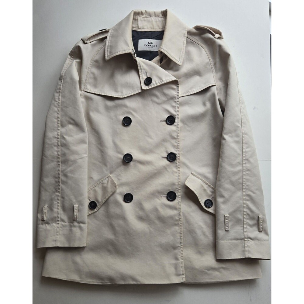 Coach women's S beige coat - flawed, READ! - double breasted, pockets‎